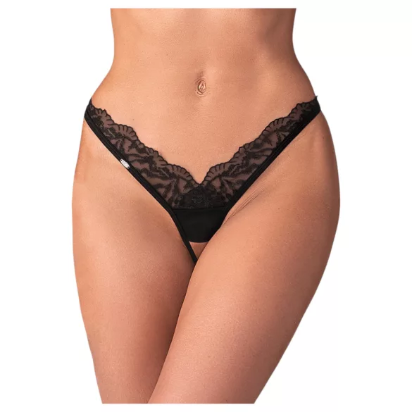Obsessive - sieviešu caurspīdīga mežģīņu stringi melni - 2XL/3XL