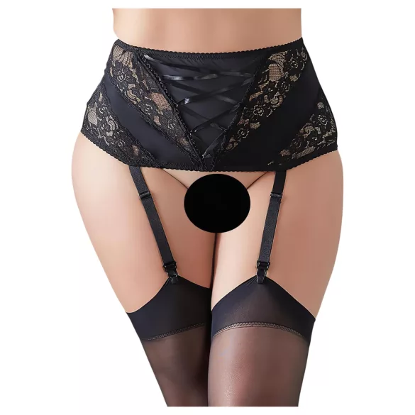 Cottelli plus size mežģīņu korsetes zeķturi melni - XL