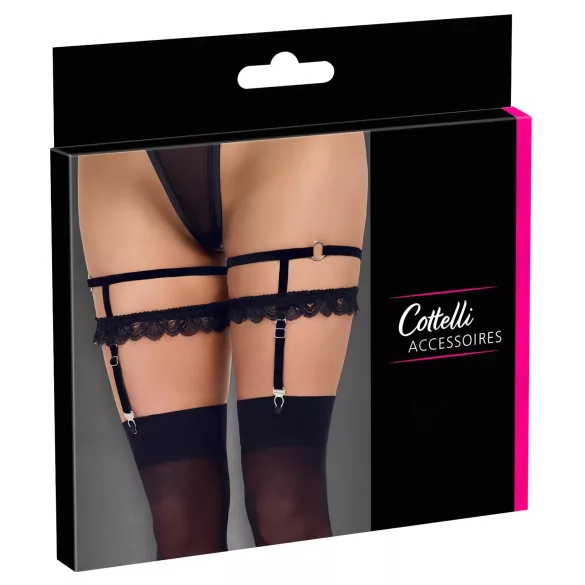 Cottelli - mežģīņu augšstilba josta ar rotājumiem melna