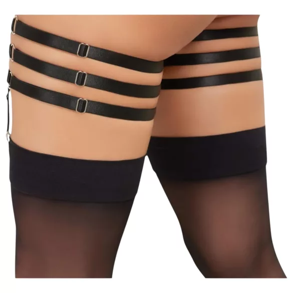 Cottelli - sieviešu zeķu josta ar ādas efektu melna - L/XL