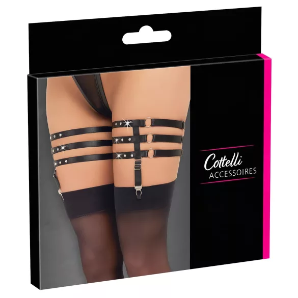 Cottelli - sieviešu zeķu josta ar ādas efektu melna - L/XL