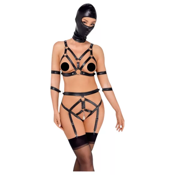 Bad Kitty - ķermeņa siksnu komplekts ar masku melns - S