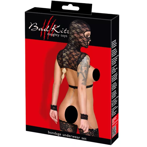 Bad Kitty - mežģīņu BDSM komplekts (melns) - L