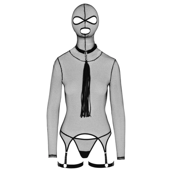 Bad Kitty - caurspīdīgs BDSM tīklveida komplekts ar pletni (melns) - L