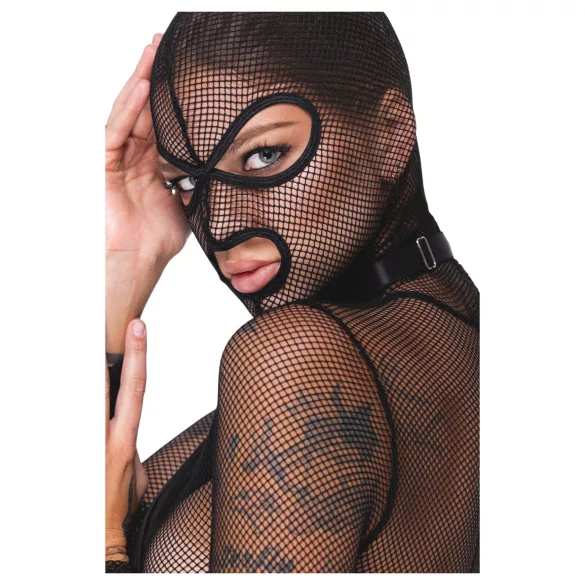 Bad Kitty - caurspīdīgs BDSM tīklveida komplekts ar pletni (melns) - L