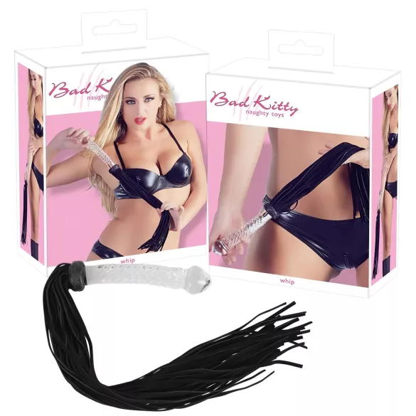 Bad Kitty - ādas pātaga ar stikla dildo caurspīdīgs-melns