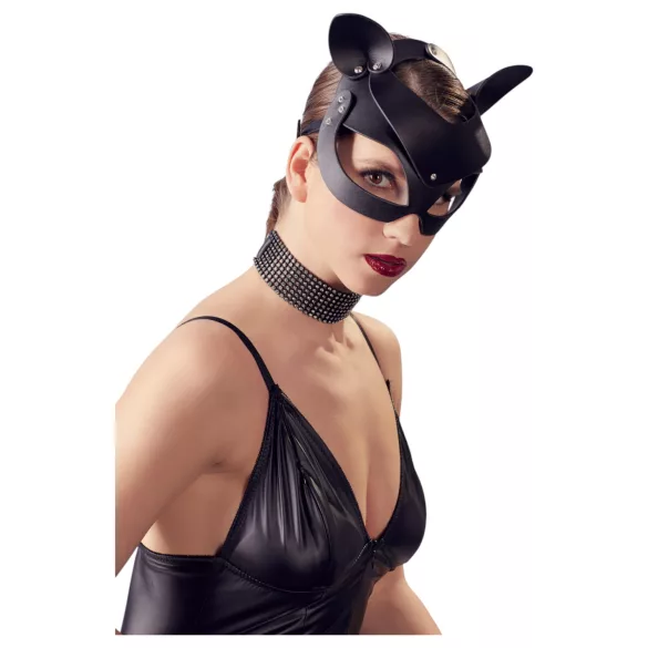 Bad Kitty - kaķa maska no mākslīgās ādas ar strasām melna (S-L)