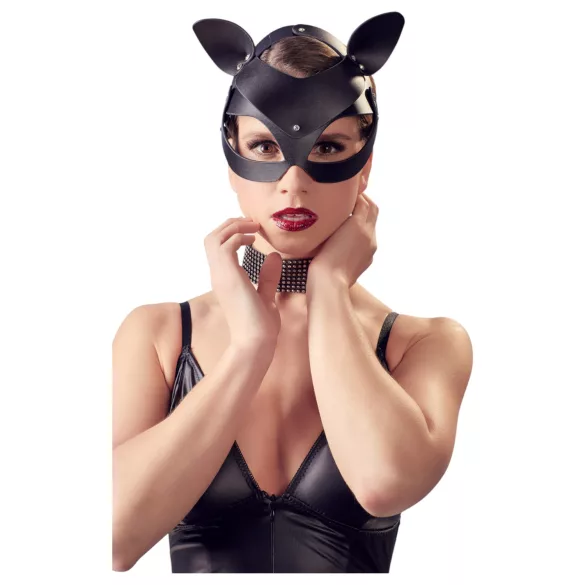 Bad Kitty - kaķa maska no mākslīgās ādas ar strasām melna (S-L)