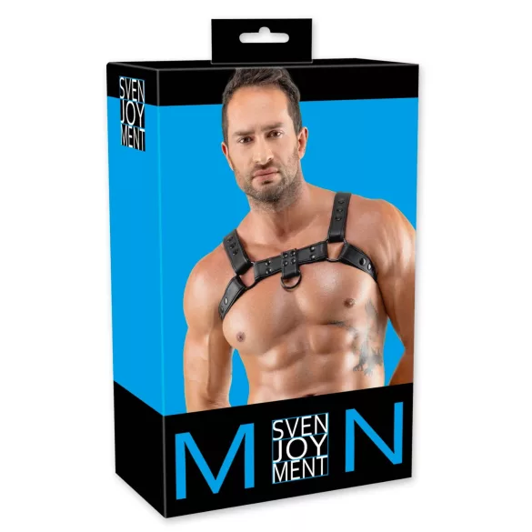 Svenjoyment - mākslīgās ādas krūšu iejūgs (melns)