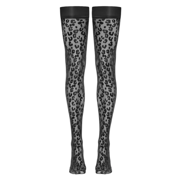 Cottelli Legwear - sieviešu augšstilba zeķes ar leopardu rakstu melnas - 4