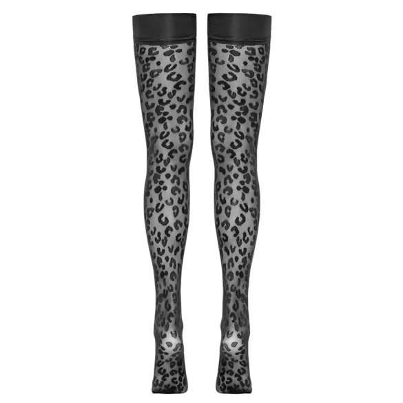 Cottelli Legwear - sieviešu augšstilba zeķes ar leopardu rakstu melnas - 4