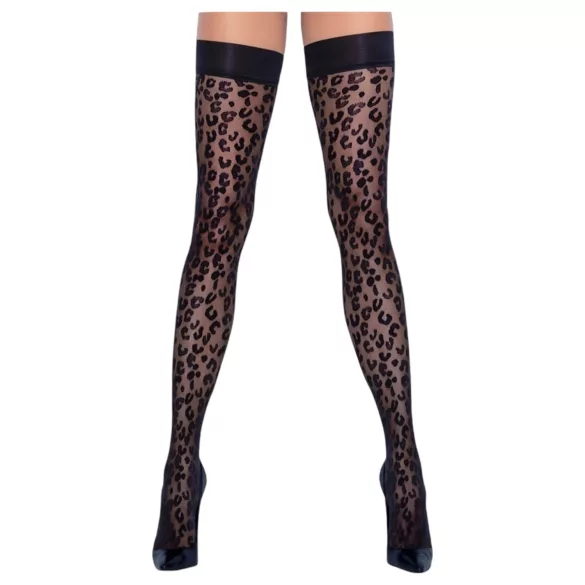 Cottelli Legwear - sieviešu augšstilba zeķes ar leopardu rakstu melnas - 5