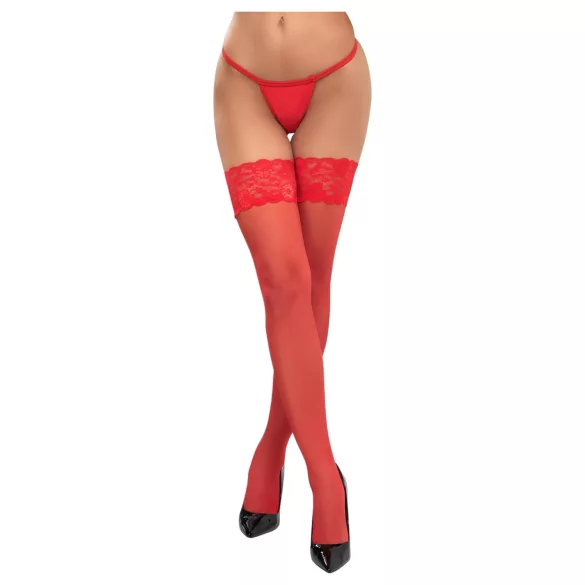 Cottelli - sieviešu mežģīņu zeķes ar ziedu rakstu sarkanas - 5/XL