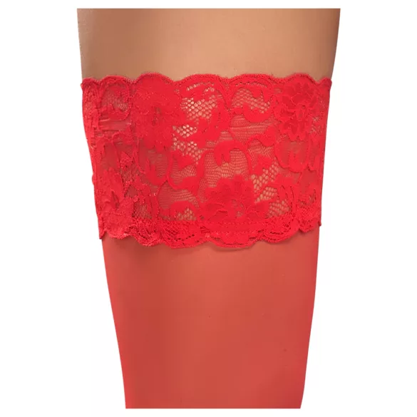 Cottelli - sieviešu mežģīņu zeķes ar ziedu rakstu sarkanas - 5/XL