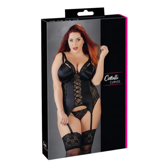 Cottelli Plus Size - maināma melna augšdaļa ar zeķturiem - 3XL