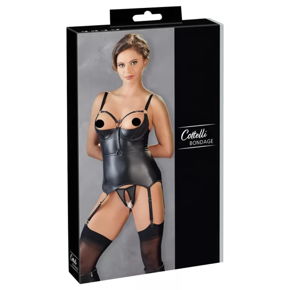 Cottelli Bondage - spīdīgs push-up tops ar roku dzelžiem (melns) - XL