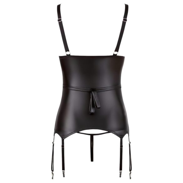 Cottelli Bondage - spīdīga, pacelšanos top ar aproci (melns) - XL