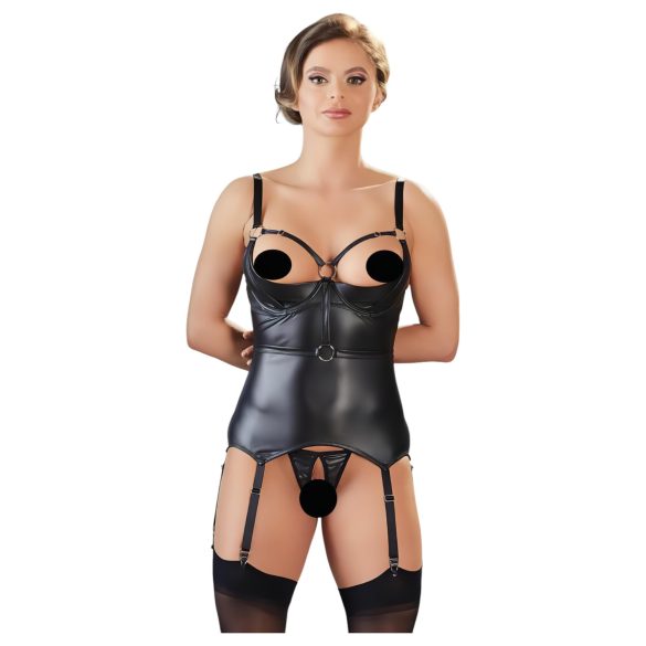 Cottelli Bondage - spīdīga, pacelšanos top ar aproci (melns) - XL