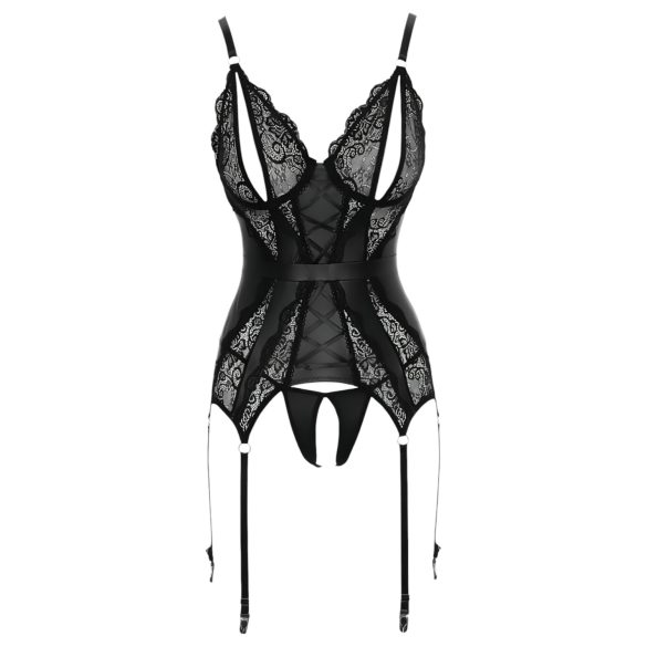 Cottelli - mežģīņu atvērtais tops un stringi (melni) - XL