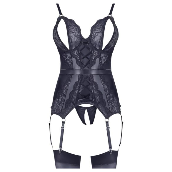 Cottelli - mežģīņu atvērtais tops un stringi (melni) - XL