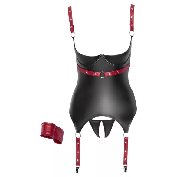 Cottelli Bondage - sieviešu lateksa tops ar krūšu atverēm un apkakli melns