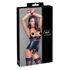   Cottelli Bondage - sieviešu lateksa tops ar krūšu atverēm un apkakli melns - M