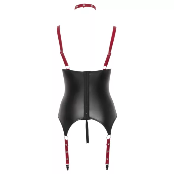Cottelli Bondage - sieviešu lateksa tops ar krūšu atverēm un apkakli melns - XL
