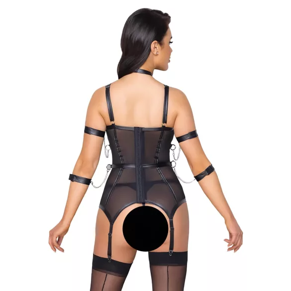Cottelli Bondage - siksnas tops, roku saites un stringi (melni) - L
