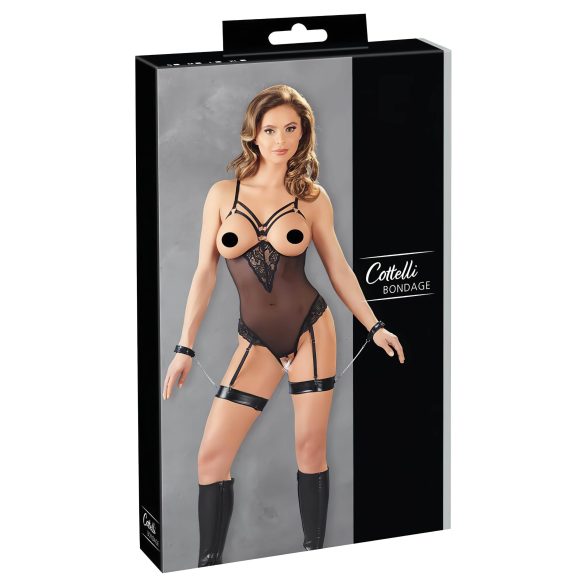 Cottelli Bondage – metāla gredzenkonstruktors un roku dzelži (melni) - M