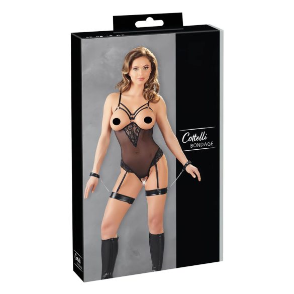 Cottelli Bondage – metāla gredzenkonstruktors un roku dzelži (melni) - L