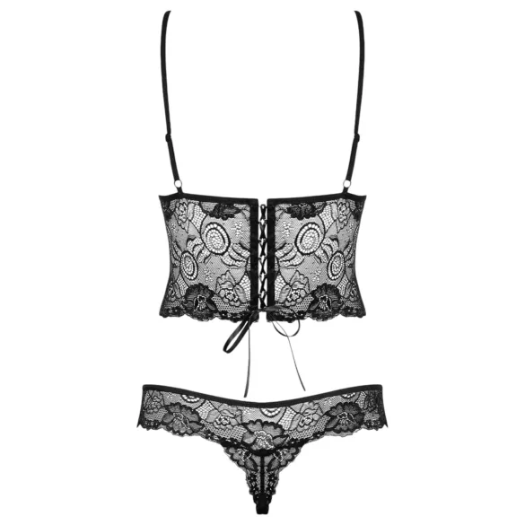 Obsessive sieviešu mežģīņu bodijs ar ziedu rakstu melns - L/XL