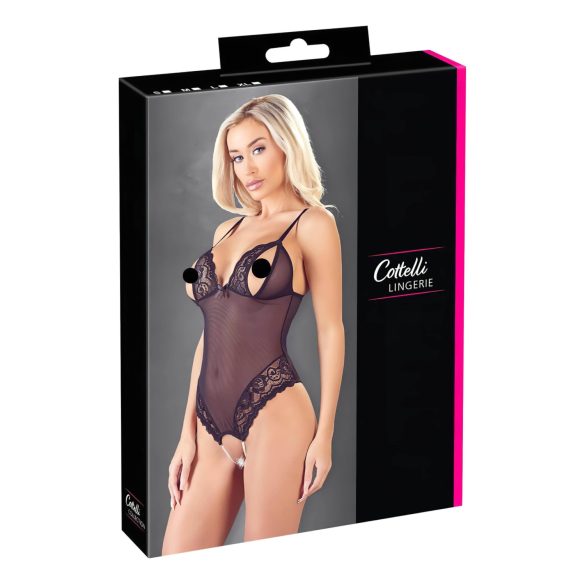 Cottelli - mežģīņu un pērļu atvērtais bodijs (melns) - M