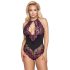 Cottelli Plus Size - ziedu bodijs (melna-violeta) - 3XL