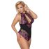 Cottelli Plus Size - ziedu bodijs (melna-violeta) - 3XL