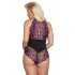 Cottelli Plus Size - ziedu bodijs (melna-violeta) - 3XL