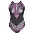 Cottelli Plus Size - ziedu bodijs (melna-violeta) - 3XL