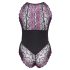 Cottelli Plus Size - ziedu bodijs (melna-violeta) - 3XL