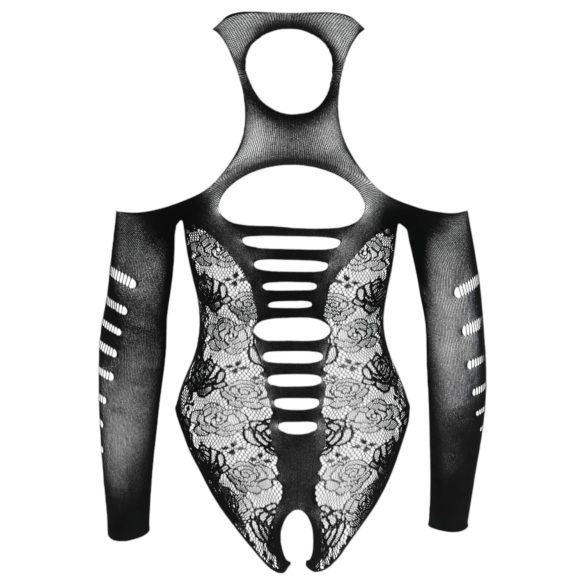 NO:XQSE - sieviešu bodijs ar priekšējo lentu, garām piedurknēm, melns (S-L)