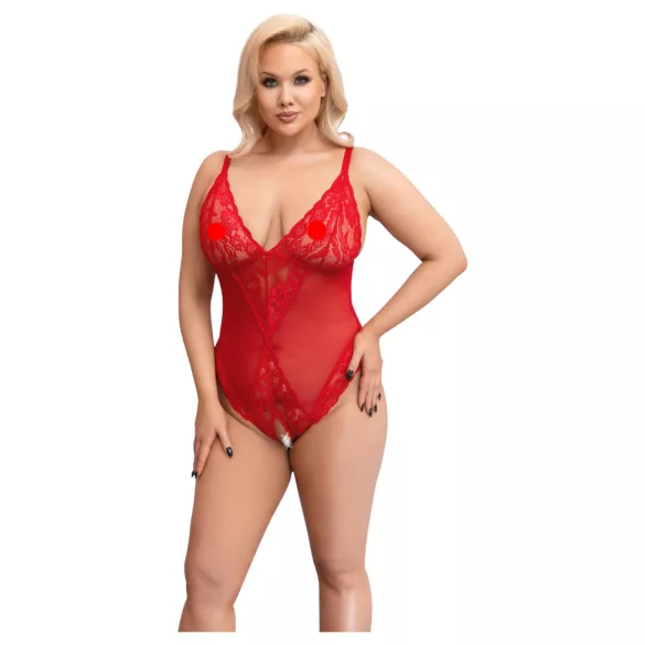 Cottelli Curves - mežģīņu bodijs caurspīdīgs sarkans