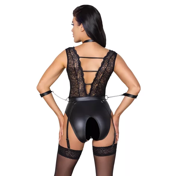 Cottelli Bondage - mežģīņu bodijs ar kakla siksnu melns - M