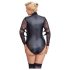 Cottelli Bondage Plus Size - mežģīņu piedurknes bodijs (melns) - 3XL