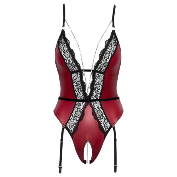 Abierta Fina - atvērts bodijs ar zeķturu melns-sarkans - L