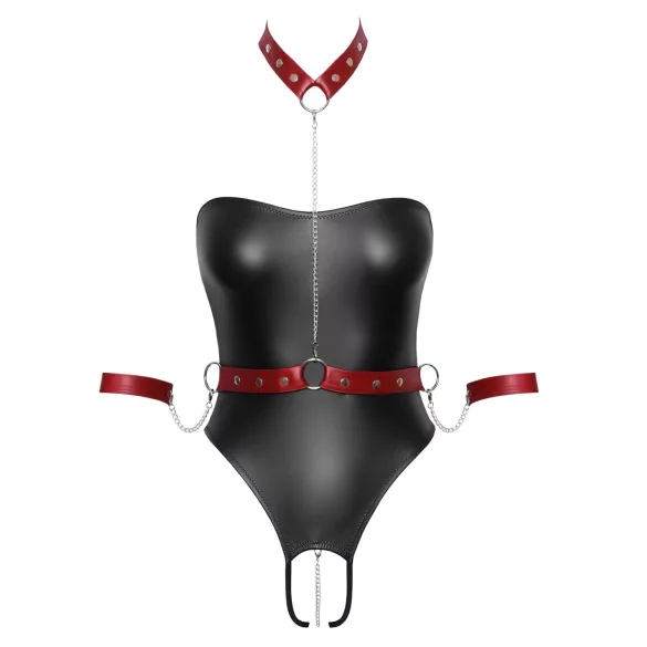 Cottelli Bondage - spīdīgs bodijs un roku aproces (melns) - L