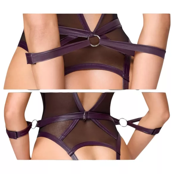 Cottelli Bondage - sieviešu atvērts bodijs ar roku važas, melns