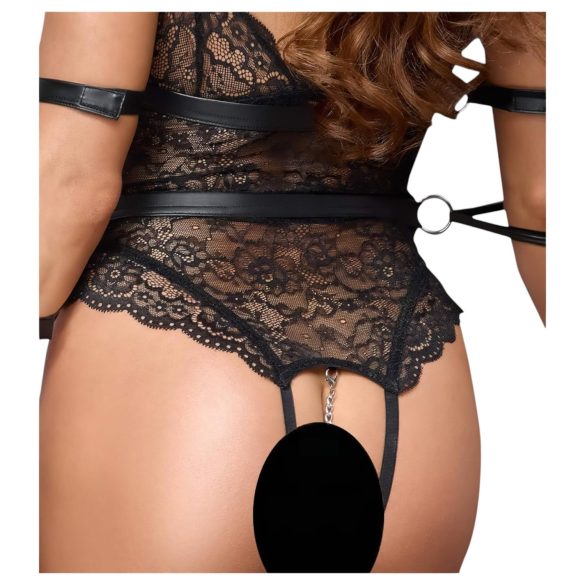 Cottelli Bondage - atvērts mežģīņu bodijs melns - L