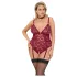 Cottelli Curves - sieviešu ķermeņa bodijs ar ķēdēm un mežģīnēm sarkans - 2XL