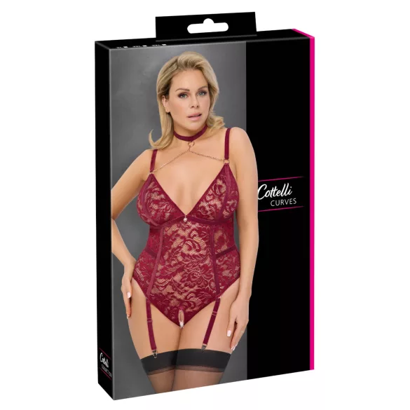 Cottelli Curves - sieviešu ķermeņa bodijs ar ķēdēm un mežģīnēm sarkans - 2XL