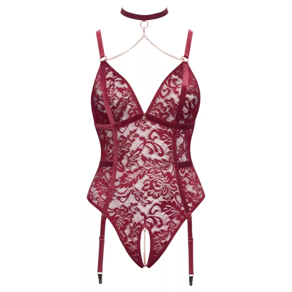 Cottelli Curves - sieviešu ķermeņa bodijs ar ķēdēm un mežģīnēm sarkans - 3XL