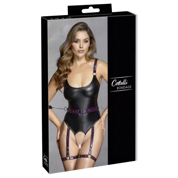 Cottelli - atvērts bondage bodijs ar rokudzelžiem melns - M