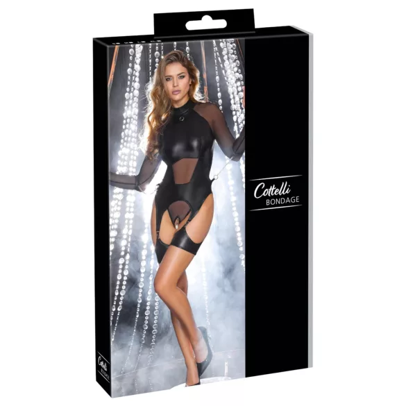 Cottelli Bondage - sieviešu caurspīdīgs tops ar roku dzelžiem melns - M